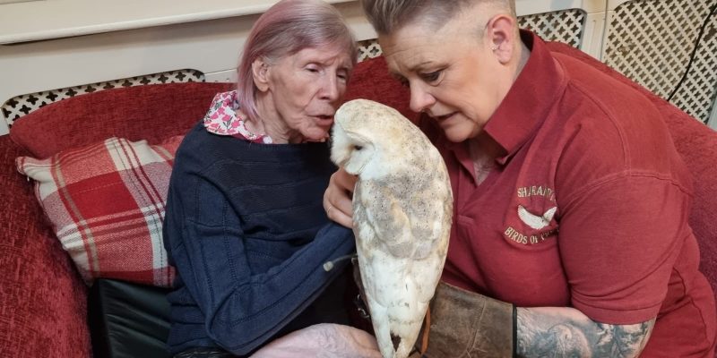 Jeannie Allder with Sharan Cox from Sharandys and an owl